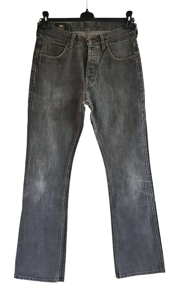 90s Vintage Lee Denver Jeans Black Acid Wash Denim Bell Bottom Lee