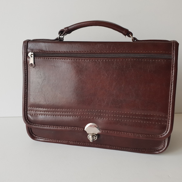 Retro Leather Women Handbag Burgundy Brown Silver Vintage Top Handle Bag