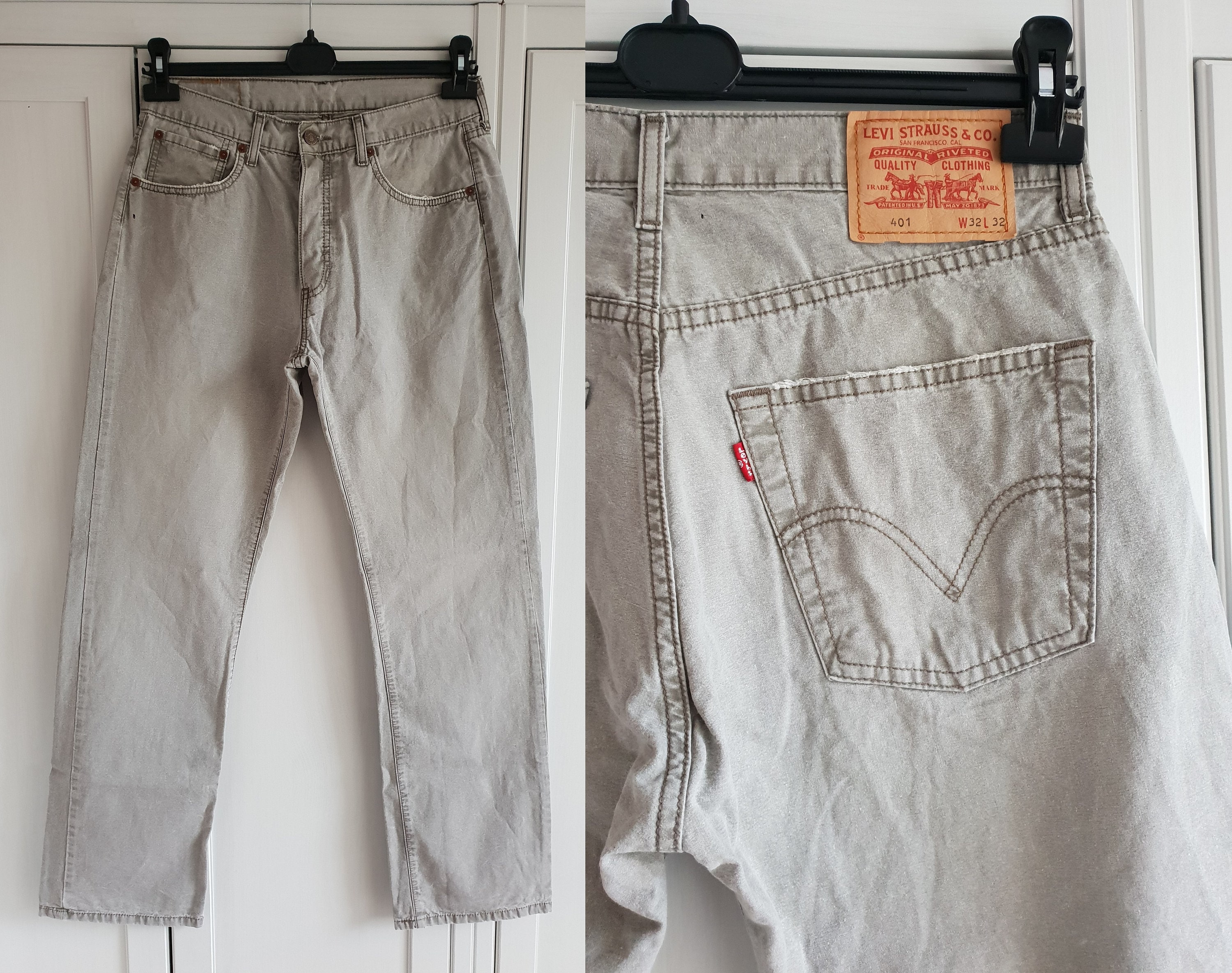 Levis 401 High Waist Jeans Gray Denim High Waist Size W32 L32 - Etsy Denmark