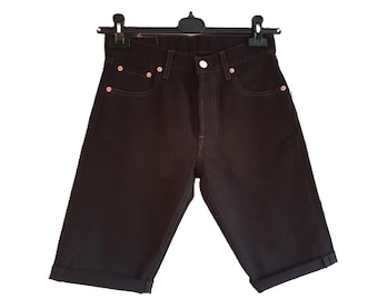 90s  Black Levis Shorts , Black Denim Mid Rise  Levi's Jean Bermuda Shorts Size W28 , Made in UK