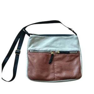 Fossil Crossbody Bag Brown Beige Gold Women Leather Bag