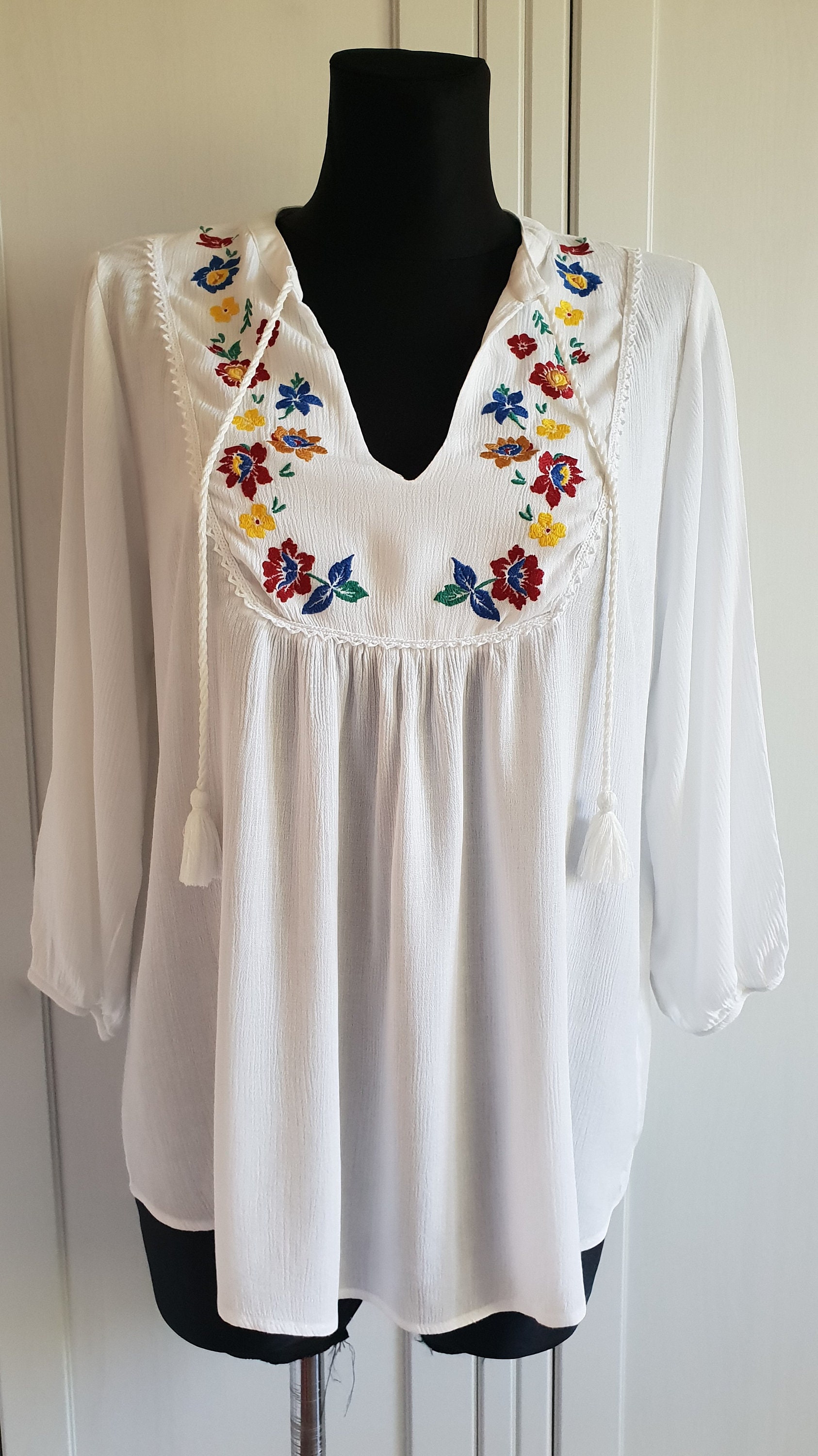 Embroidered Top Hippie Boho Top Ethnic Folk Shirt White - Etsy