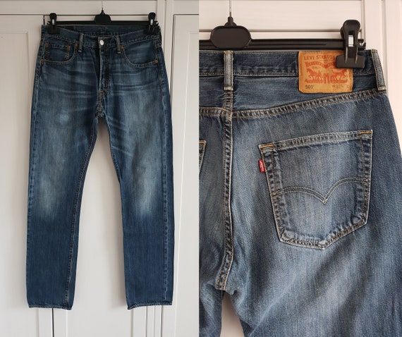 W32 L34 Levi's 501 Blue Original Straight Regular Fit Jeans W32 L30