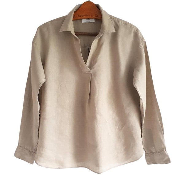 Uniqlo, Beige Linen Shirt by Uniqlo Vintage Women Tunic Size S / M