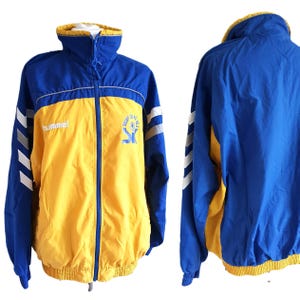 Vintage Hummel Jacket , Track Suit Oldschool BomberJacket , Blue Yellow White , Men Women Size M / L