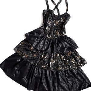 80&#39;s Vintage Dress / Women Retro Cocktail Party Dress / Black Gold Women Disco Dress / Promo Dress Size XS / S