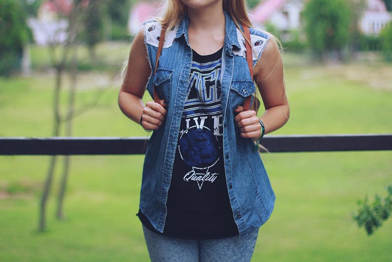 Vintage Denim Vest Blue Jeans Oldschool Look Vest Size M