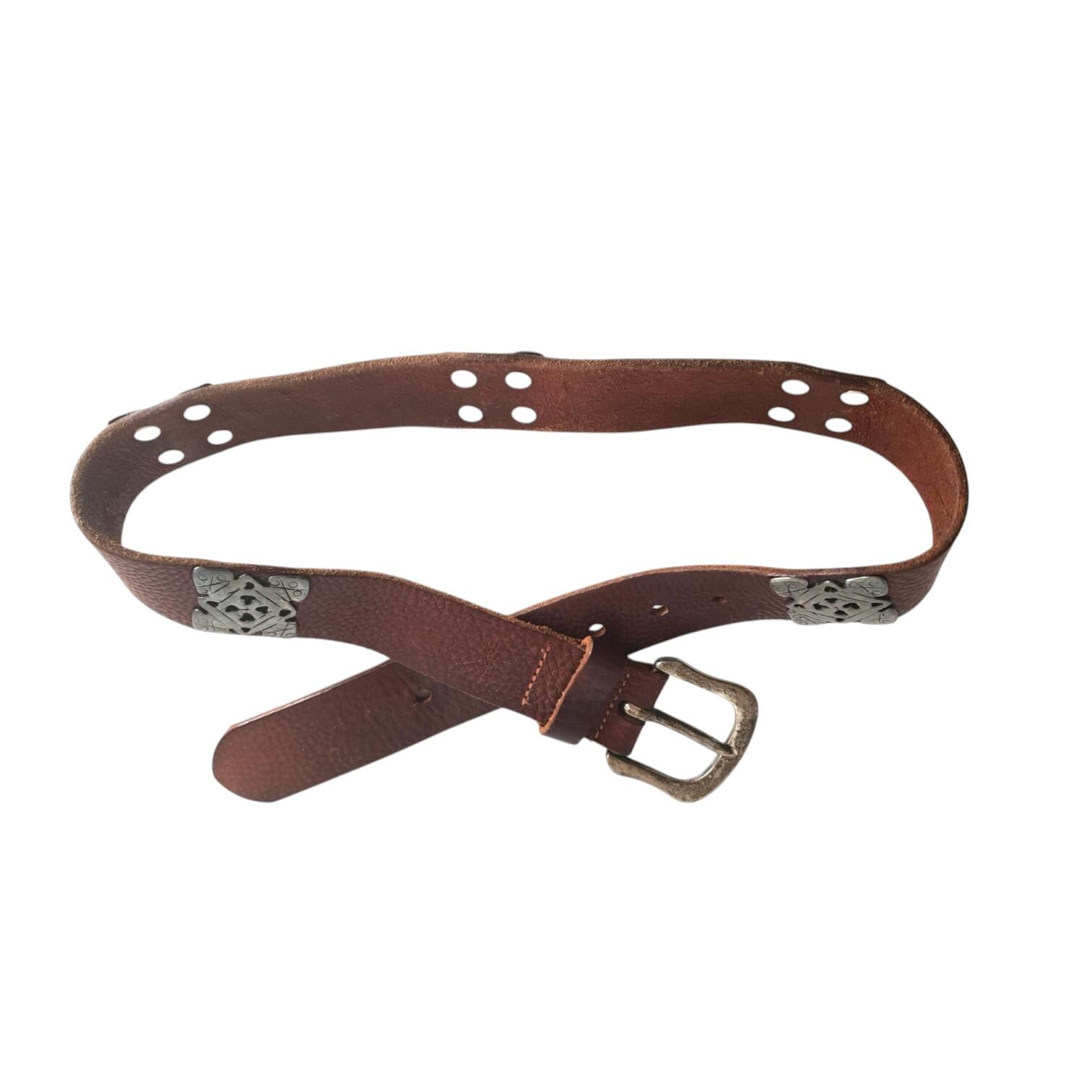 Vintage Leather Belt Brown With Silver Metal Accents And  Jeweled— Made in Italy Vintage size 35 to 41 dark taupe leather belt heavy Western  main image 3