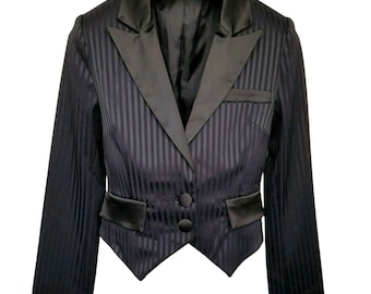 Chaqueta de esmoquin elegante negra ajustada para mujer talla S - M