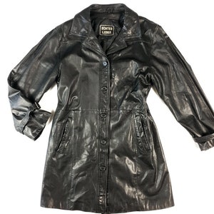 Vintage Black Leather Coat , Women Genuine Leather Jacket , Hipster Overcoat  Size L
