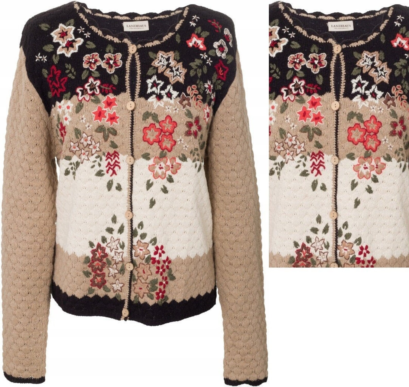 Vintage Cardigan Women Sweater by Landhaus Naturally Embroided Flower Print Size M / L Etsy