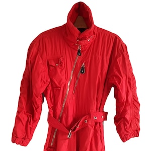 Vintage Ski Suit Jet Set Red Winter Overalls Ski Snow Jumpsuit Women Size L / XL / Made in Italy