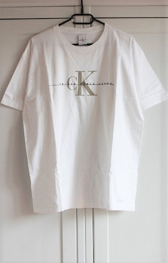 Vintage Calvin Klein T-shirt White Beige Black Men Women Shirt