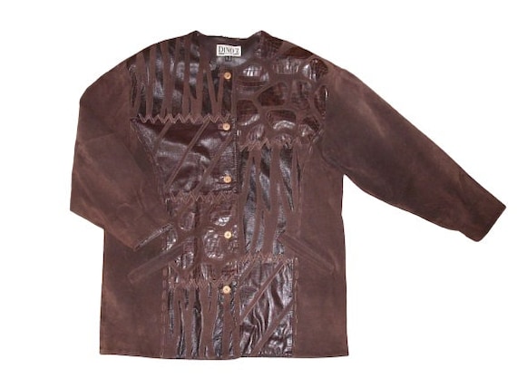 Vintage Suede Leather Jacket Brown Women Jacket Si
