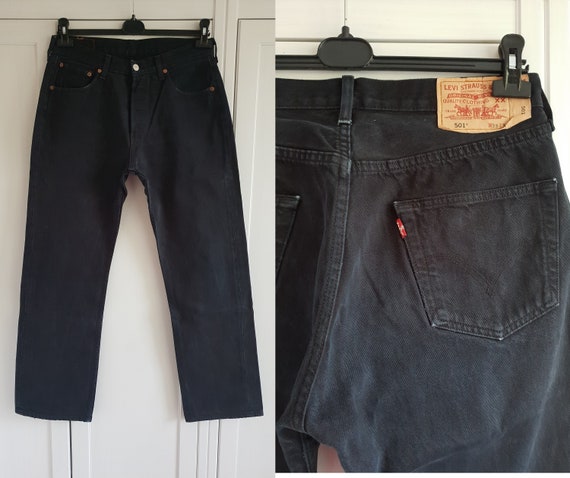 Levis 501 High Waist Jeans Black Denim Levi's Size W33 L32 33 X 32 Vintage  Men Women Button Front Jeans 
