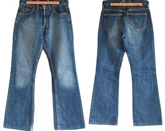 Jean Lee Bell Bottom bleu délavé denim pantalon vintage taille W28 L30