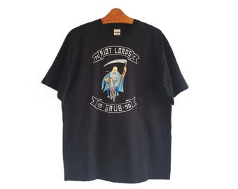 Vintage JERZEES T-Shirt Black Cotton Men Motorcycle T-Shirt Size L