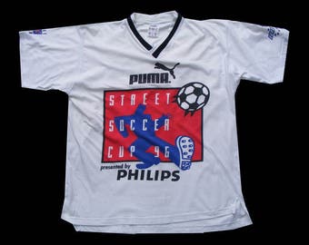 Koszulka sportowa Puma w stylu vintage z lat 90., biała, męska i damska, rozmiar M/L
