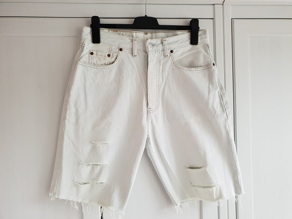 Vintage Levis 508 Shorts Jeans White Light Blue D… - image 3