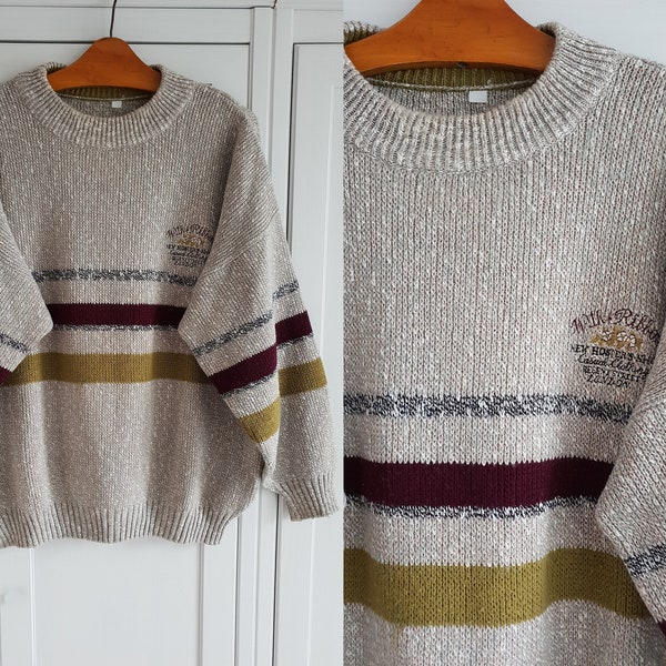 90s Crazy Print Sweater| Vintage Cream and Yellow Patterned Sweater| Women's Colorful Winter Knit| Cosby Style Men's Sweater