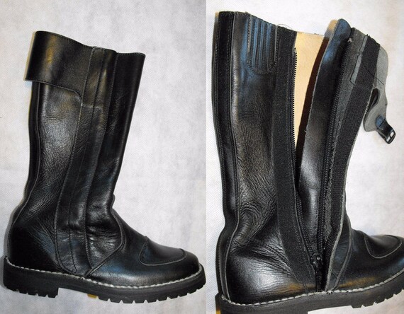 Vintage Motorcycle Boots Black Genuine Leather Rocker Women Boots Size EU 36