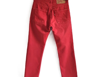 Levis 501 Jeans Röda Denim 90-tals Vintage Hög Midja Levi's Jeans Storlek W32 L31