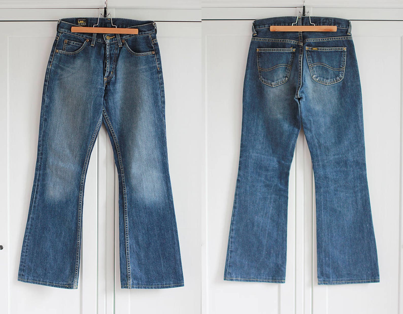 Vintage Lee Jeans Blue Denim Bell Bottom Jeans Men Women Size W28 L30 ...