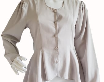 Vintage Basquine blazer lichtgrijs retro jack dames maat S Gemaakt in het Verenigd Koninkrijk