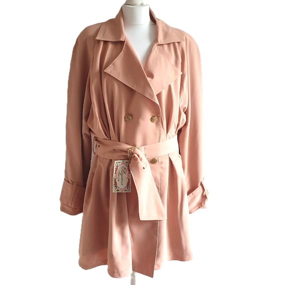 Y2K Trench Coat , Vintage Belted Spring Fall Coat , Double Breasted , Women Size L