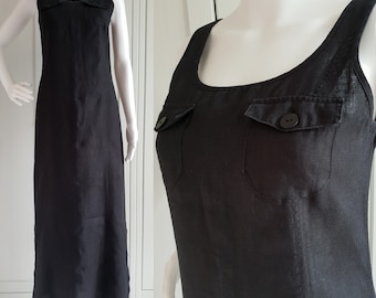 Black Linen Dress Summer Boho  Beach Maxi Dress By Hennes Women Size 34 XS / S