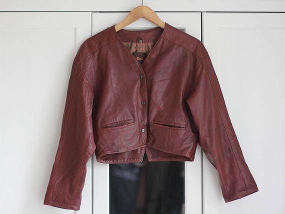 Vintage Cropped Leather Jacket Oldschool 90s Burgu
