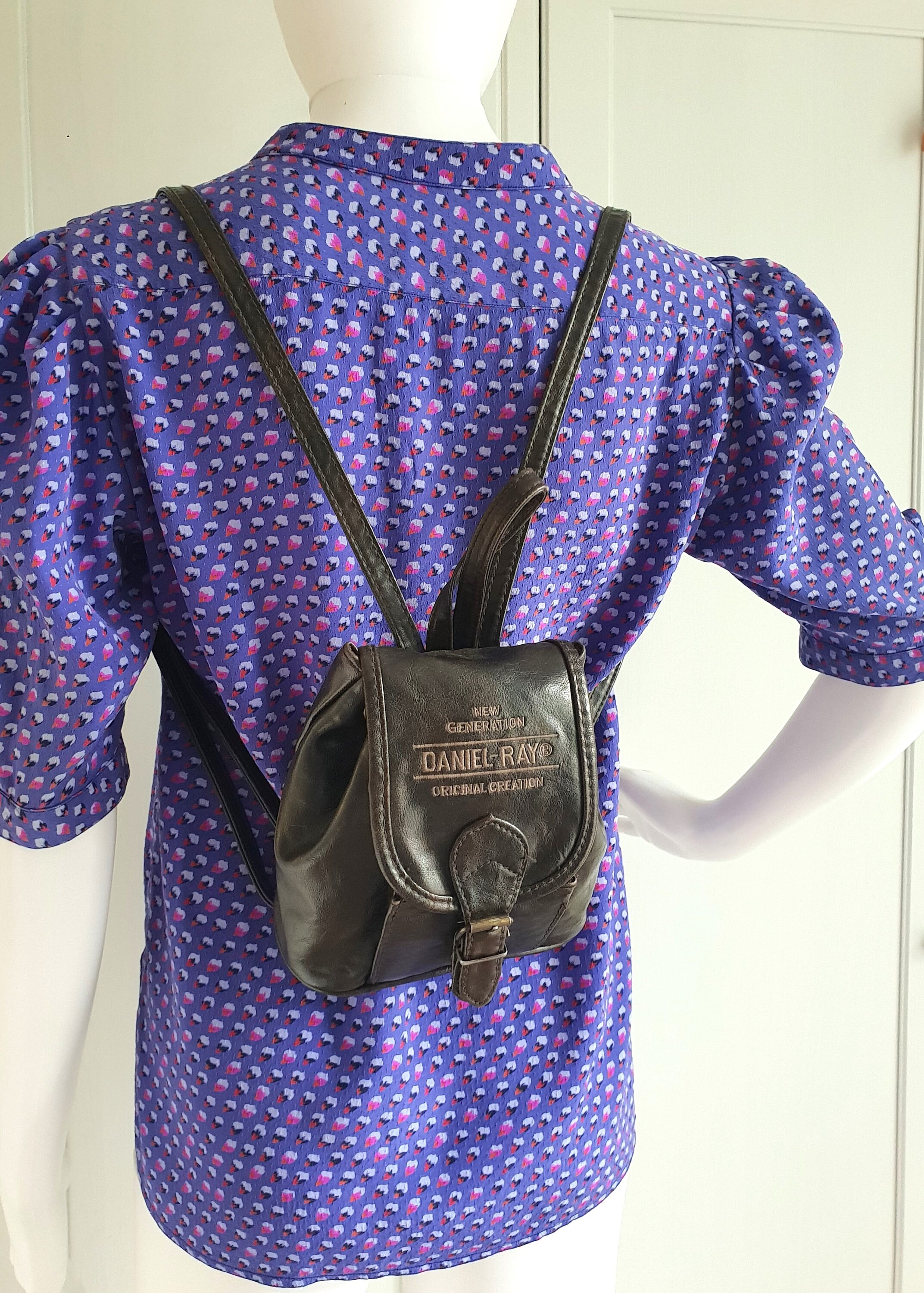 Vintage Small Backpack Brown Vegan Leather Retro Festival