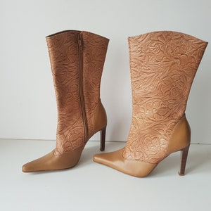 Vintage Boots By Sacha London Beige Brown Leather Western Women  Boots Size EUR 36 / US  6 / UK  4