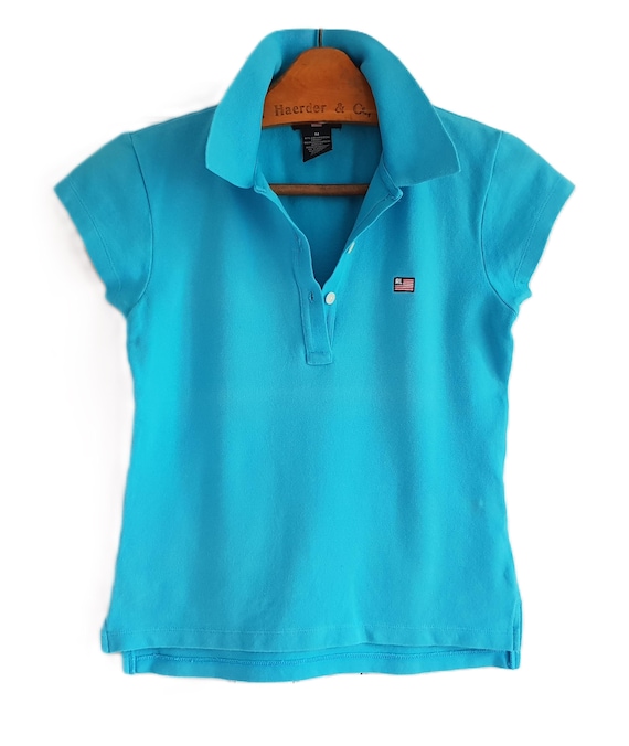 90s ラルフローレン 刺繍ロゴ シャツ ターコイズブルー 古着女子 POLO RALPH LAUREN - 【90s古着】 ポロラルフローレン ポロシャツ