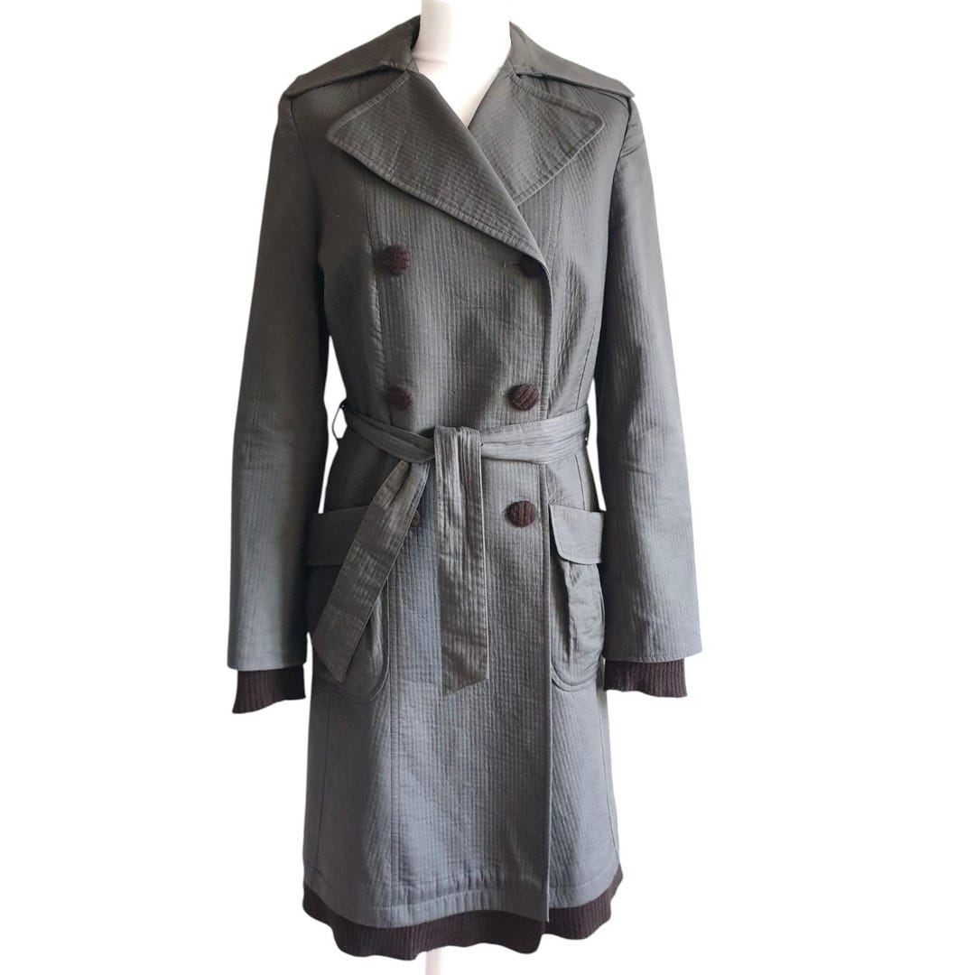 Vintage Rotten Green Trench Double Breasted Coat by Monnari Women Size ...