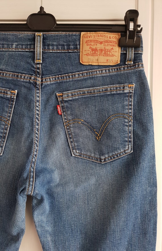 Vintage Levis 750 Jeans Blue Denim Bell Bottom Zi… - image 3