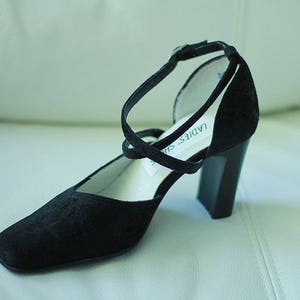 Vintage Black Suede Leather Pumps Women Shoes High Heels Mary Jane Size EUR 36