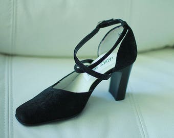 Vintage Black Suede Leather Pumps Women Shoes High Heels Mary Jane Size EUR 36