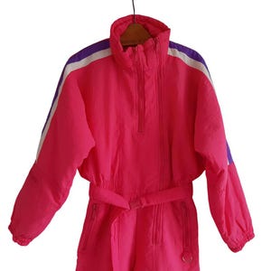 Vintage Ski Suit Rodeo / Pink Winter Overalls / Ski Jumpsuit Women Size 176 S / M / Made in South Korea
