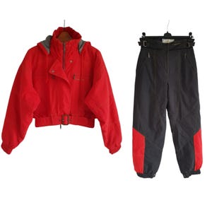 Vintage Ski Suit Schoffel Red Black Winter Snow Overalls Women Ski Jumpsuit Size  S / M
