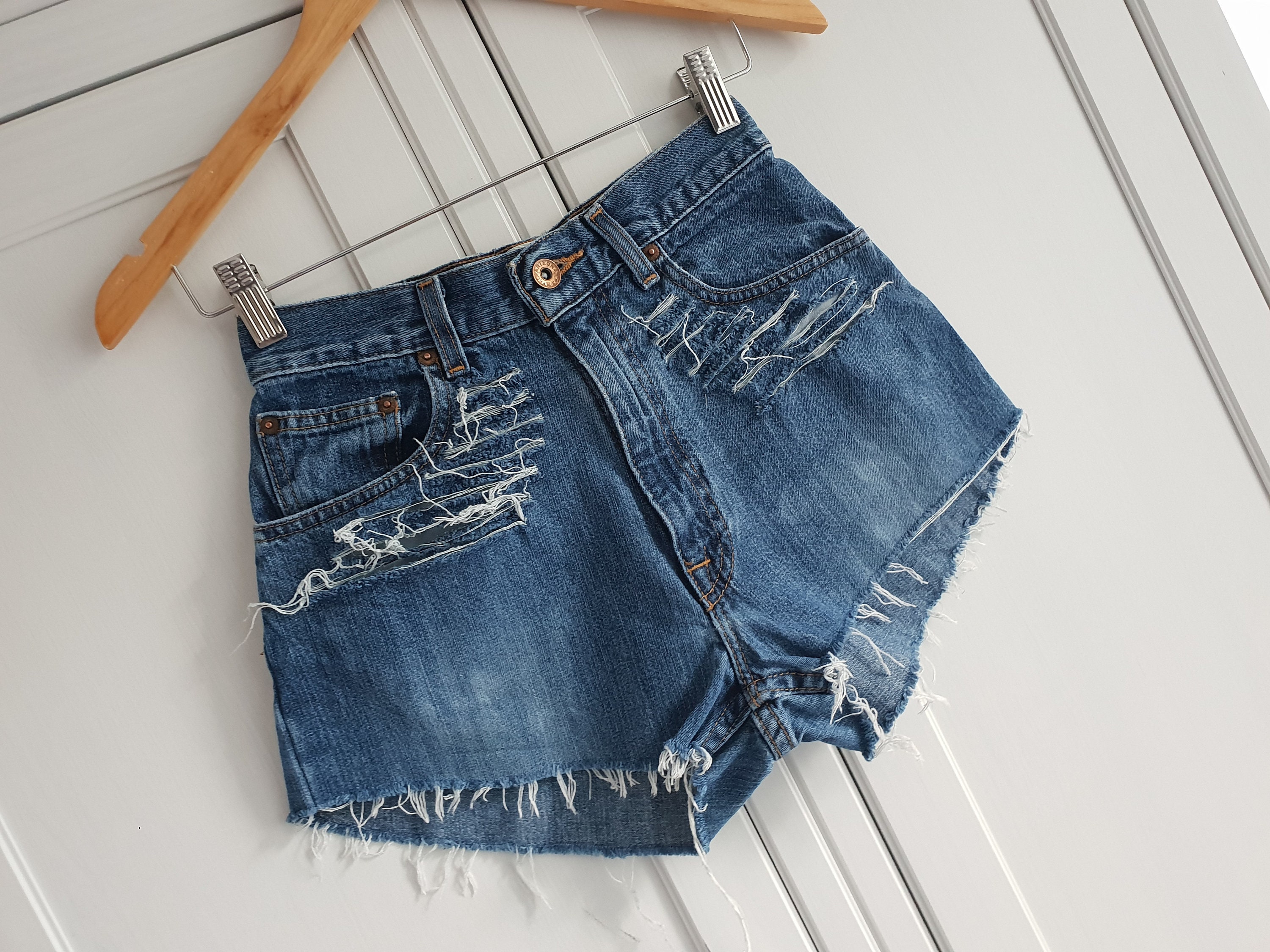 Summer Hong Size Jeans Arizona XS Blue Look Etsy Kong Denim Grunge Women - / Waisted Roll Shorts High / XXS N Rock W25