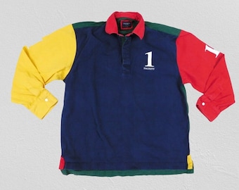 Y2K Vintage Mannen Longsleeve Polo Katoenen Shirt Door Hackett Maat XL