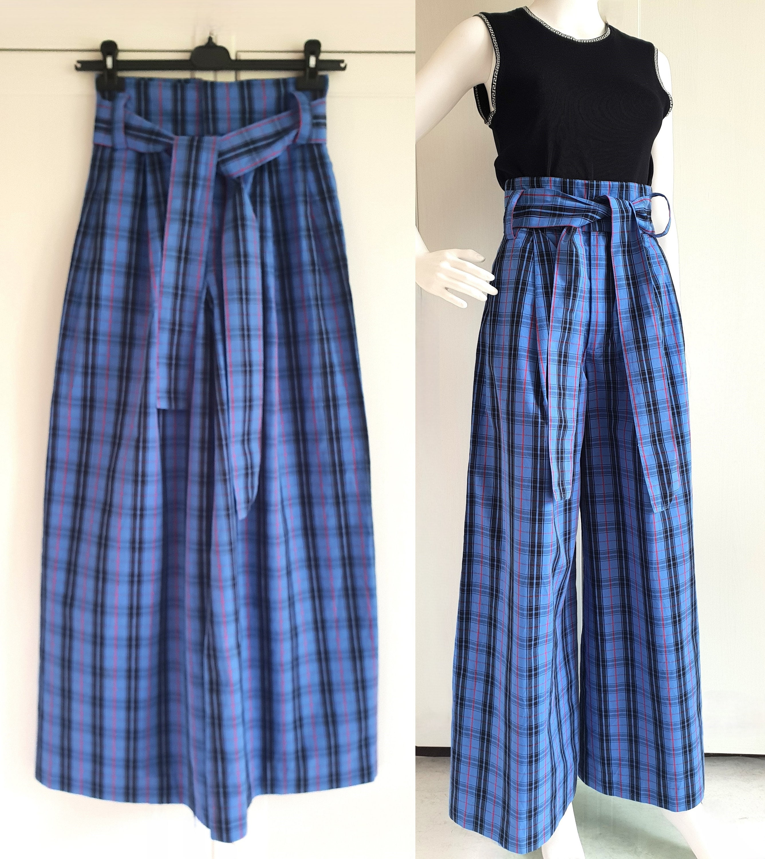 Blue checkered jeans best sale