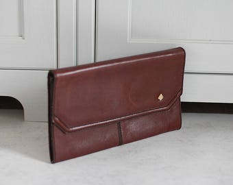 70s Clutch Bag Burgundy Genuine Leather Retro Women Handbag