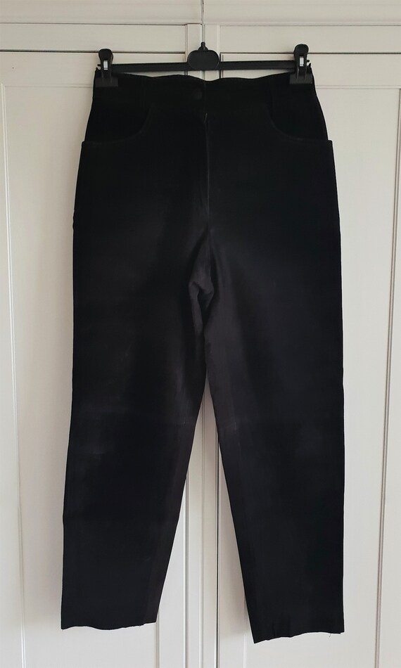 Vintage Black Suede Leather Pants  High Waist Wom… - image 2