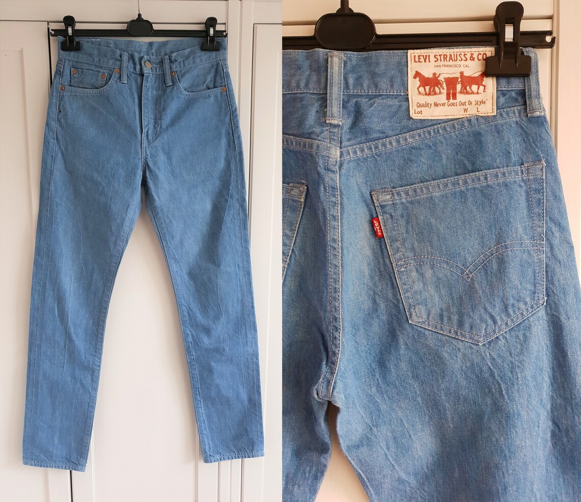 Vintage Levis 522 Jeans Blue Denim High Waist  Levi's Pants Men Women Size W28 L31 28 x 31, foto 1 di 5