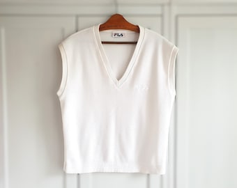 90s  Fila White Vest Sleeveles  Men Top Size D 50 /  USA 40 /  I 50 / EU S-M