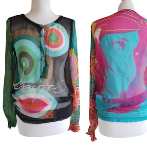 Vintage Desigual by Christian Lacroix colorful thin blouse graphic with abstract print top women Size S /  M