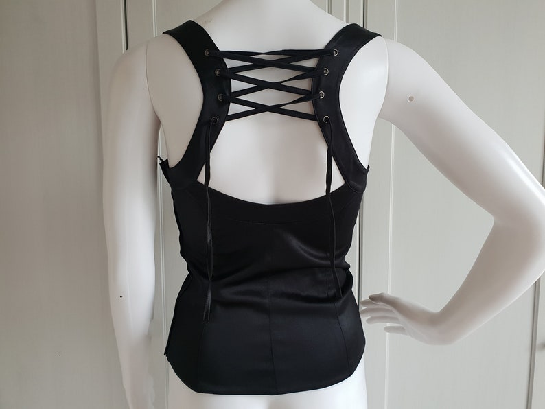 Women Black Corset Silk Crop Top Vintage Gothic Laced Corset Size XS image 6