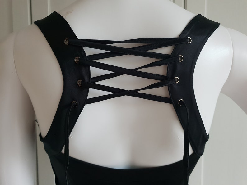 Women Black Corset Silk Crop Top Vintage Gothic Laced Corset Size XS image 7